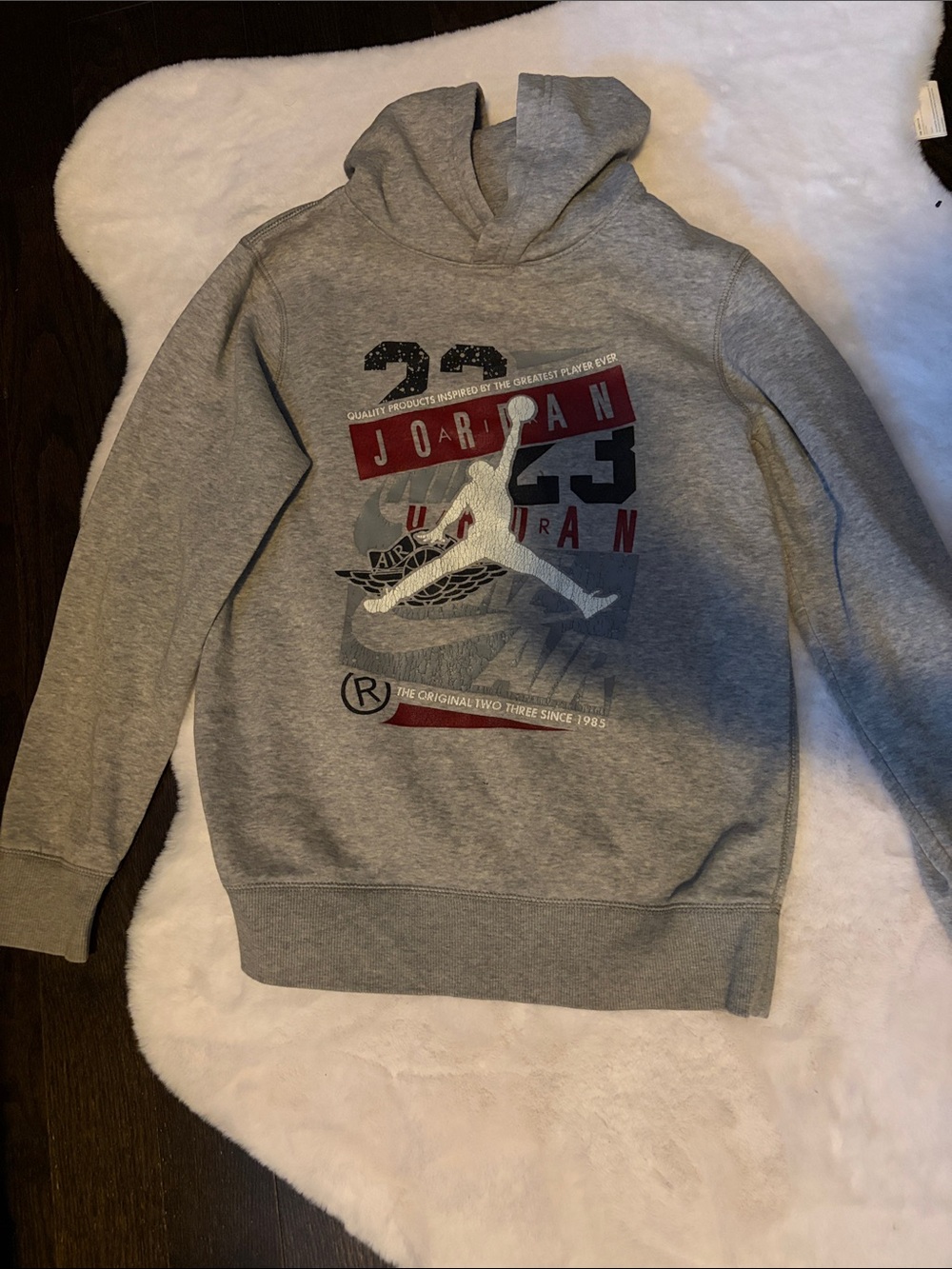 Jordan Gray Crewneck Sweatshirt with Red & Navy Graphic